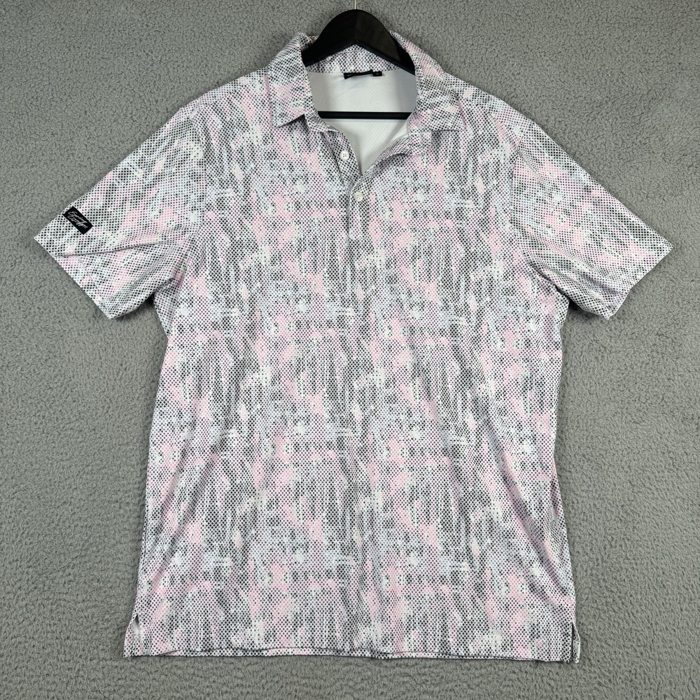 Sunday Swagger Polo Mens Large White Pink Argyle Geometric Abstract Performance